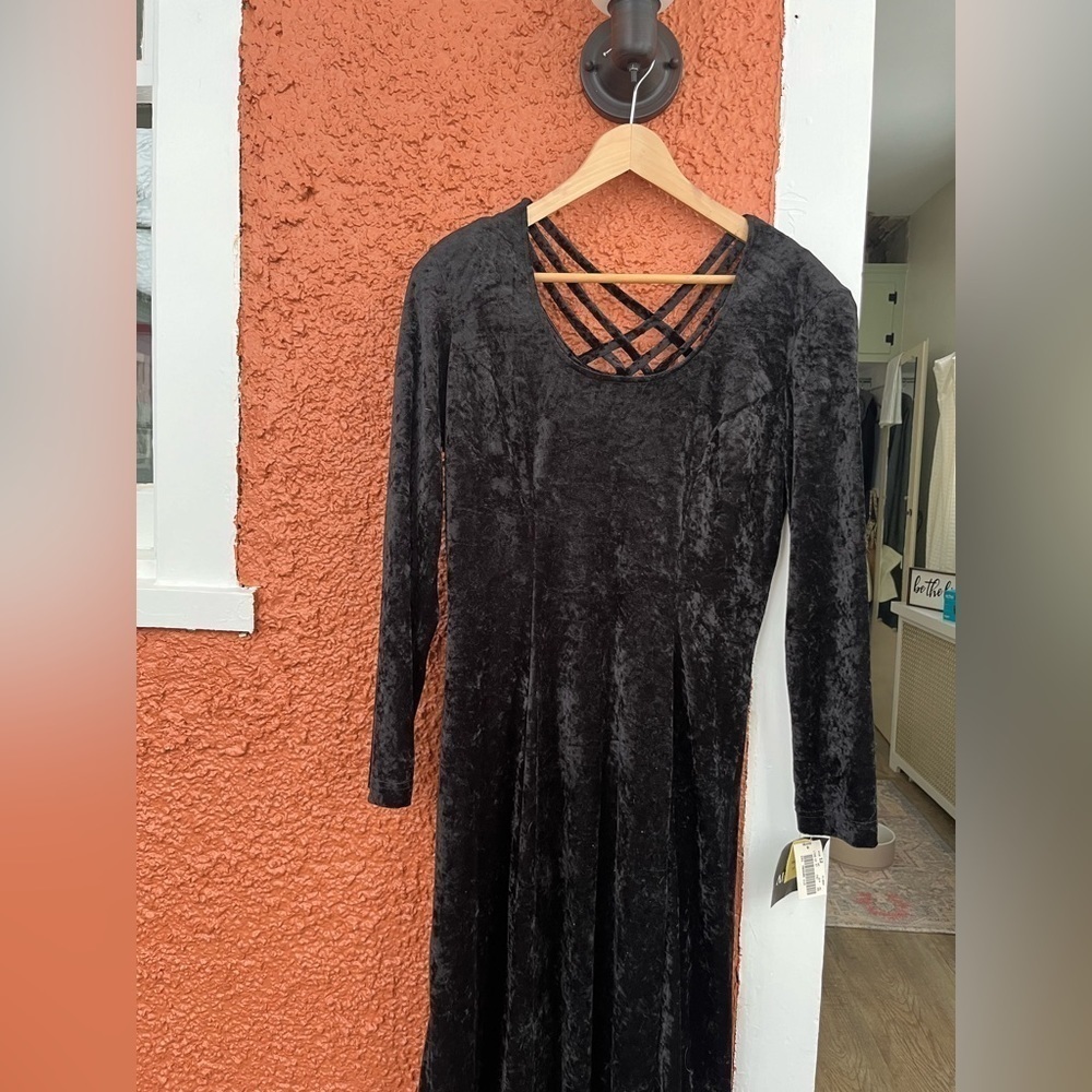 Y2K Brett Alixander Luxe Crushed Velvet Black Long Dress Size Large (12) Vintage